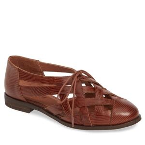 EUC Jeffrey Campbell Brown Canela Flats lace up 100% genuine leather embossed